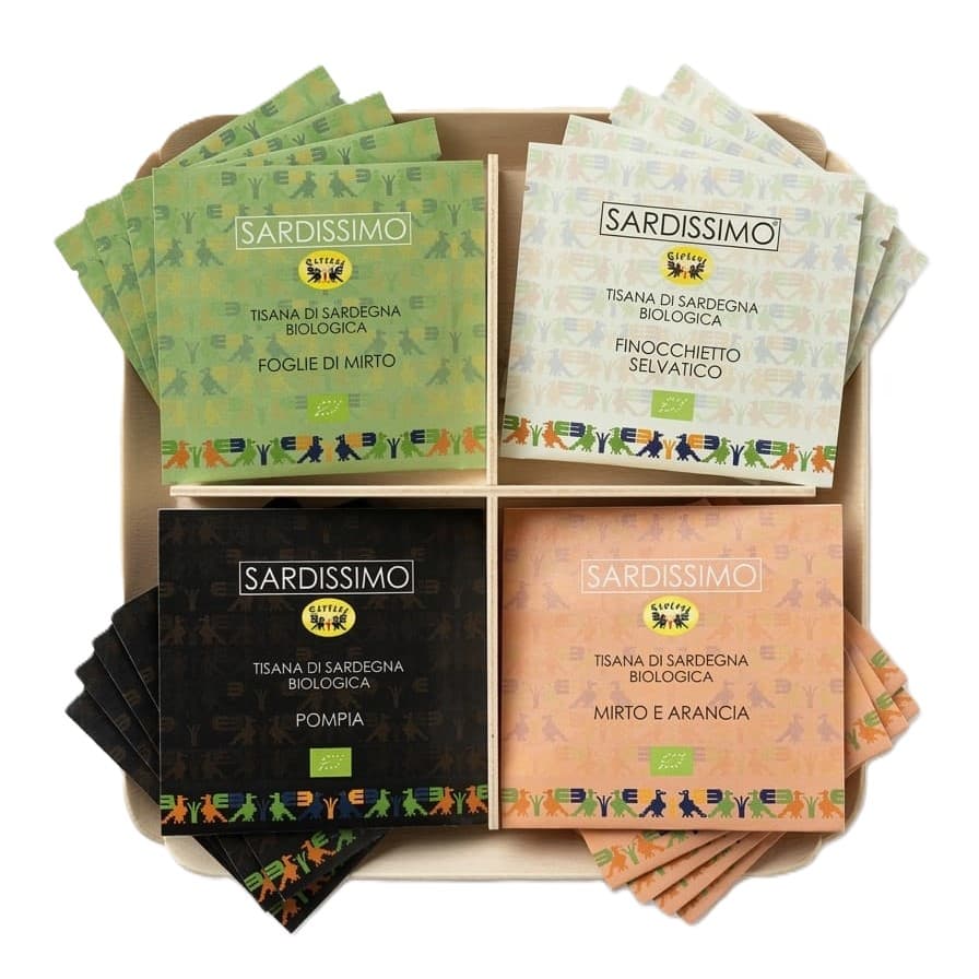 Set Tisane di Sardegna gusti assortiti 16 filtri 1 SET TISANE BIOLOGICHE DI SARDEGNA CONFEZIONE IN FILTRI PRONTAI ALL'USO SARDISSIMO
